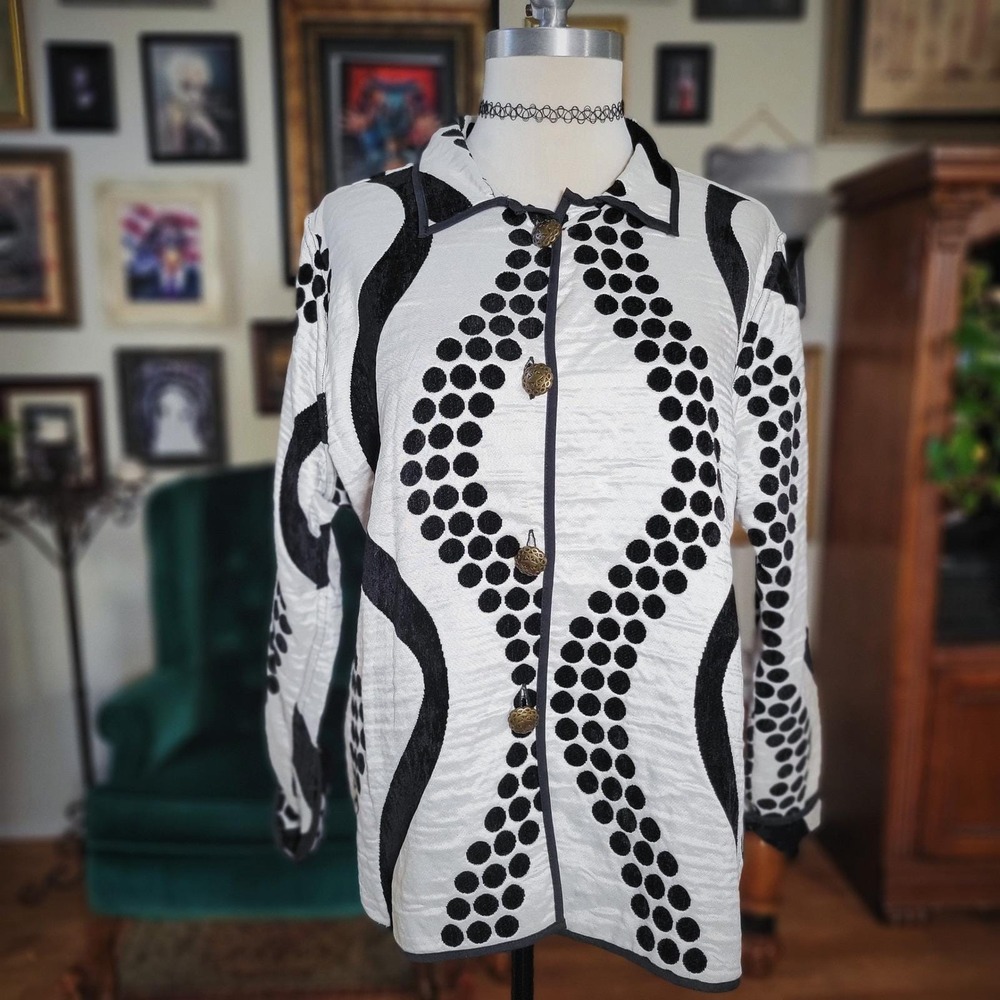 Irresistible Reversibles Jacket Vintage 90s Black White Geometric Dot Print Art - Picture 3 of 8